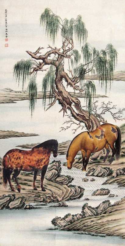 马晋（款） 双马 镜心